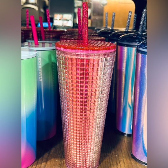 Starbucks Tim Singleton Pride Pink Iridescent Studded Grid Cup Tumbler 24oz 2023 - Picture 9 of 11